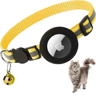 Светоотражающий ошейник SV для котенка с держателем Apple Air Tag и колокольчиком Желтый (sv3067yl)