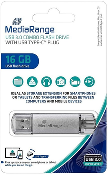 Флеш пам'ять USB MediaRange Combo Flash Drive 16GB Type-C/USB 3.0 Silver (4260459614166)