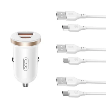 Автомобильное зарядное устройство XO металлическое 30W белое с кабелем USB to Lightning 1м. (658513)
