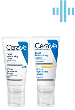 Набор CeraVe для нормальной и сухой кожи лица Дневной увлажняющий крем с SPF30 52 мл + Ночной увлажняющий крем 52 мл (3337875840620-3337875597449)