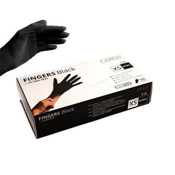 Рукавиці Ceros Fingers Black нітрилові XS 100 шт. Чорні (4400122)