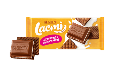 Упаковка шоколада Lacmi молочный с молочной начинкой и вафлей 90 г х 18 шт
