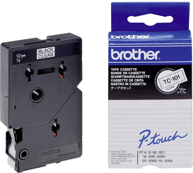 Taśma etykietowa Brother P-Touch TC-101 12 mm 7.7 m Black/Clear (4977766050487)