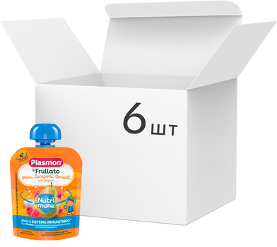 Упаковка пюре Plasmon Nutrimune з груш, малини, злаків з йогуртом 85 г х 6 шт  (8001040201619)