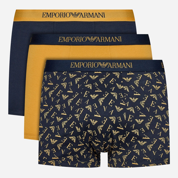 Komplet męskich majtek bawełnianych Emporio Armani 3F722111625-22036 L 3 szt Niebieski/Musztardowy (8056787660618)