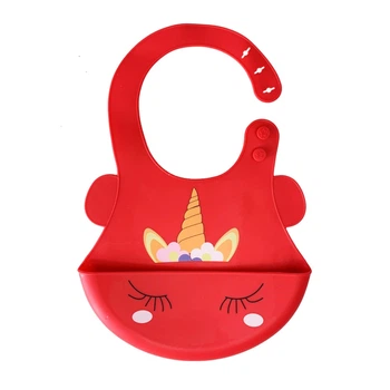 Слинявчик силіконовий "Єдиноріг" Mega Zayka MGZ-0615(Red) з кишенею