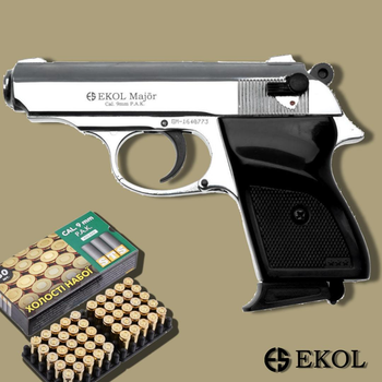 Стартовый пистолет Walther ppk, Ekol Lady + 20 патронов, Сигнальный пистолет под холостой патрон 9мм, Шумовый