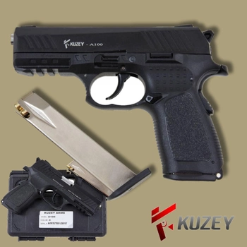 Стартовый пистолет KUZEY A-100#1 Black/Black Grips, Сигнальный пистолет под холостой патрон 9мм, Шумовой