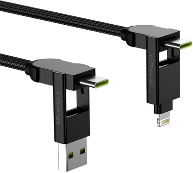 Кабель InCharge 6 Max Mercury 2 x USB Type-C - USB Type-A + micro-USB - Apple Lightning 1.5 м Grey (7640170469455)