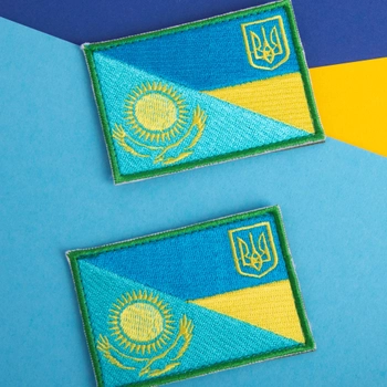 Шеврон IDEIA на липучці прапор Україна та Казахстан, вишитий патч 5.5х8 см (2200004293813)