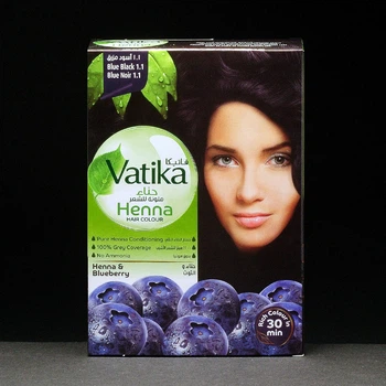 НАСЫЩЕННО ЧЕРНАЯ краска для волос на основе хны Vatika Henna Blue Black 60 г +кисточка
