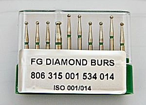 Бор алмазний FG стоматологічний турбінний наконечник упаковка 10 шт UMG КУЛЬКА 806.315.001.534.014