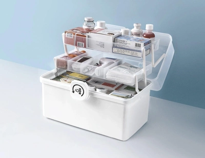 Аптечка, большой органайзер для медикаментов пластиковый белый MVM PC-16 M WHITE