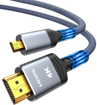 ​Кабель Highwings microHDMI to HDMI 2.0 4K@60Hz 3м сірий