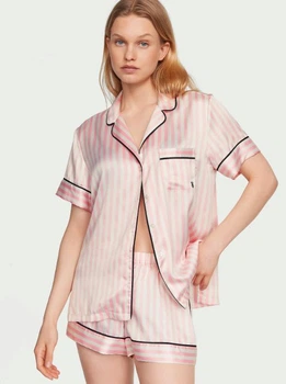 Піжама Victoria's Secret сатинова S рожева смужка шорти+сорочка Satin Short Pajama Set