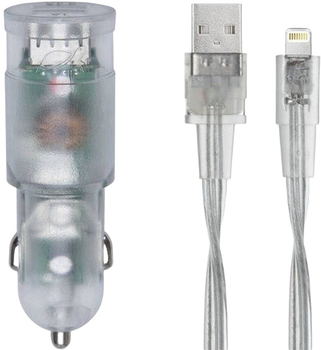 Ładowarka samochodowa Rivacase 17W USB Type-C + kabel 1.2 m MFi Lightning Transparent (VA4225TD2)