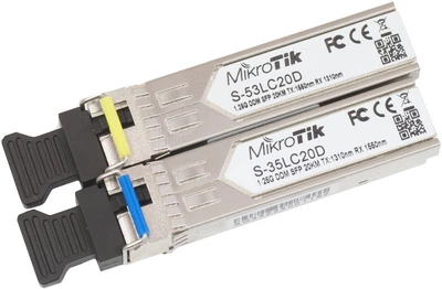 Комплект SFP-модулей (трансиверов) MikroTik 20 км, 1.25 Гбит/с, T1310-R1550 нм, S-35LC20D 1 шт, S-53LC20D 1 шт ( S-3553LC20D)