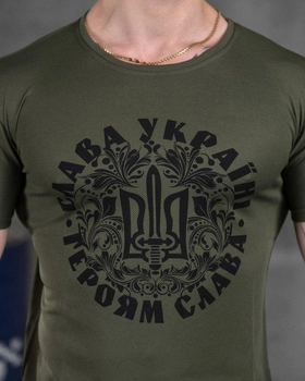 Тактична чоловіча футболка потовідвідна Слава Україні Героям Слава L олива (85830)