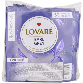 Черный пакетированный чай с бергамотом Lovare Earl Grey 50 * 2 г