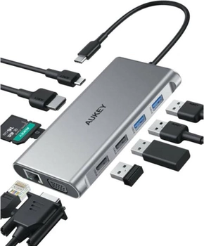 Aluminiowy Hub USB-C 10w1 RJ45 Ethernet 10/100/1000Mbps 4xUSB HDMI 4k przy 30Hz SD i microSD USB-C Power Delivery 100W (5902666662927)