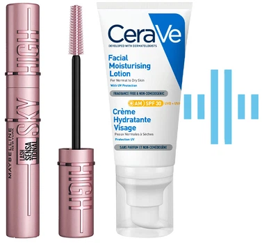 Набор по уходу Тушь для ресниц Maybelline New York Lash Sensational Sky High Черная 7.2 мл + Дневной увлажняющий крем CeraVe с SPF30 52 мл (30166967/3337875840620)