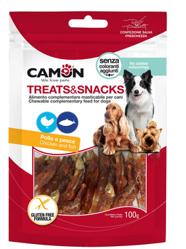 Ласощі для собак Camon Treats and Snacks Курячі рулетики з рибою 6-9 см 100 г (8019808224541)