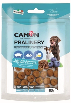 Ласощі для собак Camon Pralinery з шинкою ягодами та льоном 80 г (8019808227207)