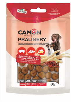 Przysmak dla psów Camon Pralinery z szynką żeń-szeniem i jagodami goji 80 g (8019808227191)