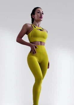 Костюм для фітнесу жіночий LILAFIT комплект лосіни пуш ап та топ жовтий L (LFS000074)