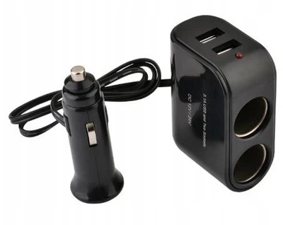 Авто зарядка в прикуриватель 2х USB 3.1 A общая 1м кабель 2 сокета Разветвитель прикуривателя (тройник) WF-102 Черный