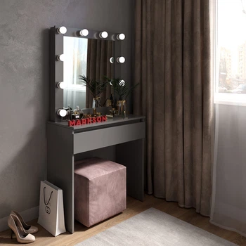 Туалетный столик с зеркалом и подсветкой в сером цвете антрацит MS612, 160*80*40 Markson