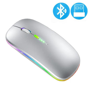 Беспроводная компьютерная мышь OLOPKY Bluetooth + 2.4G с индикатором заряда, светло-серый (79394976)