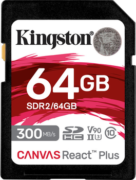 Kingston SDXC 64GB Canvas React Plus Class 10 UHS-II U3 V90 (SDR2/64GB)