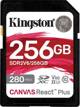 Карта памяти Kingston SDXC 256GB Canvas React Plus Class 10 UHS-II U3 V60 (SDR2V6/256GB)