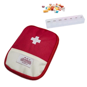 Комплект аптечка органайзер червона 13х18 см., та контейнер для таблеток на тиждень Прозорий на 7 днів (3000170-TOP-2)