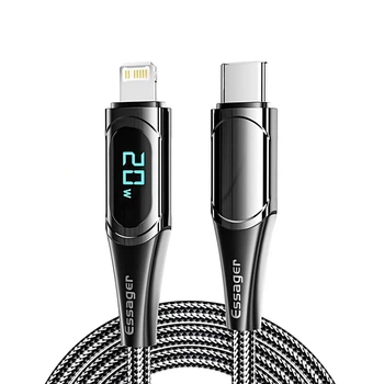 Кабель ESSAGER LED Digital Display PD 20W Fast Charging Type C to Lightnining USB Cable 1m Black (EXCTL-YD01)