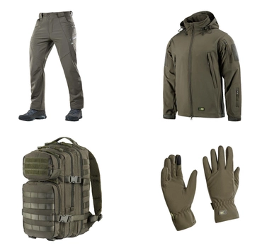 M-tac комплект Shoft Shell куртка с подстёжкой, штаны тактические, перчатки, рюкзак олива 3XL