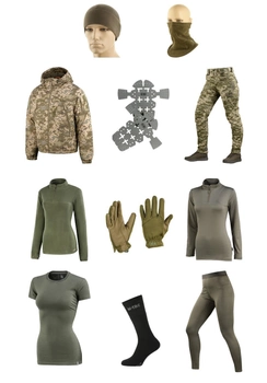 M-tac комплект Lady ММ14 куртка, штани з тактичними наколінниками, термобілизна, шапка, рукавички піксель L