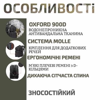 Тактический штурмовой армейский рюкзак мультикам 45л / военный рюкзак