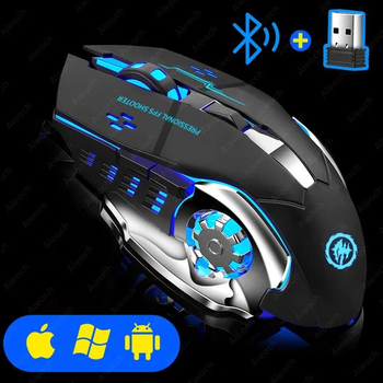 Тихая игровая беспроводная мышь Bluetooth/беспроводное соединение 2,4 ГГц с аккумулятором, с RGB подсветкой для ПК, ноутбуков, планшетов, черная