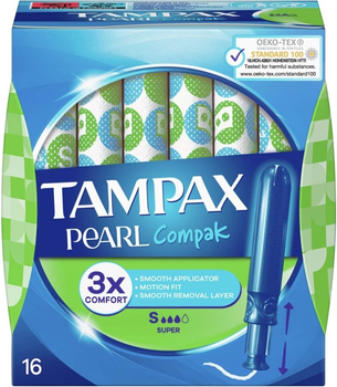 Тампони Tampax Compak Pearl Super з аплікатором 16 шт (8001841300573)
