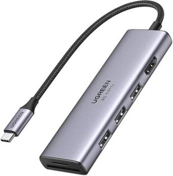 USB-хаб UGREEN CM511 6-in-1 USB Type-C to 3xUSB 3.0 + HDMI Multifunction Adapter Space Gray (6957303863839)