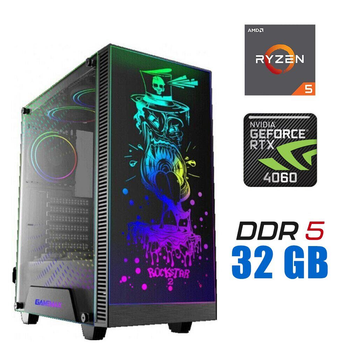Игровой ПК Tower / AMD Ryzen 5 7500F (6 (12) ядер по 3.7 - 5.0 GHz) / 32 GB DDR5 / 1000 GB SSD M.2 / nVidia GeForce RTX 4060, 8 GB GDDR6, 128-bit / 700W