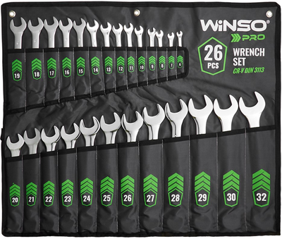 Набор ключей рожково-накидных Winso PRO 26 предметов 6-32 мм Cr-V в чехле 900126 (5907648384408)