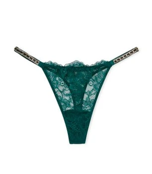 Жіночі трусики камінці Victoria's Secret Shine Chain Strap Lace Thong Panty Black Ivy зі стразами M зелені