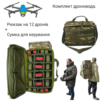 Комплект рюкзак сумка оператора дрона FPV Mavic DERBY DronoCase 60L, сумка DERBY Combat-1, піксель