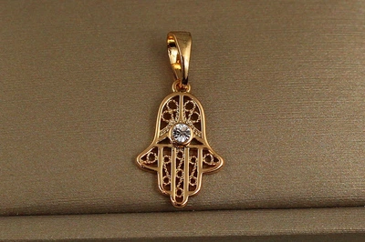 Кулон Xuping Jewelry хамса з білим камінчиком 1,6 см золотистий