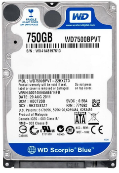 Жорсткий диск Жесткий диск Western Digital Blue 750GB 5400rpm 8MB WD7500BPVT 2.5 SATAII (Вживаний)