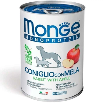 Вологий корм Monge Dog Monoprotein Fruit Rabbit with Apple паштет с кроликом для собак всех пород 400г