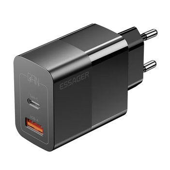Зарядний пристрій Essager 33W GaN PD USB-C+USB-A Black